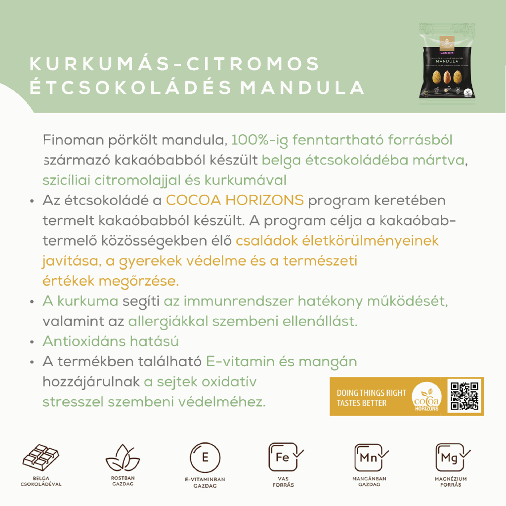 Kurkumás-citromos, étcsokoládés mandula - 50g